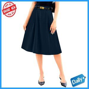 High Waist A-Line Midi Skirt Business Casual Pleated Work Skirt